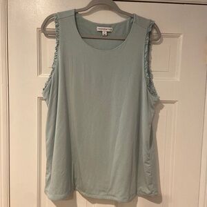 And Now This Women’s 2X Sleeveless Tank Top – Light Blue, Ruffle Trim